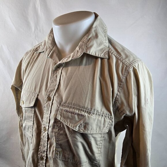 Craghoppers Button Up Shirt Mens Medium Tan Long Sleeve Outdoor Hiking Travel - Picture 4 of 13